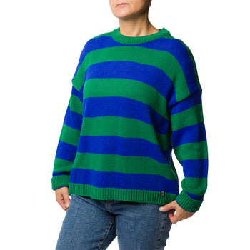 Maglione girocollo a righe verdi e blu da donna Swish Jeans, Abbigliamento Donna, SKU c811000237, Immagine 0